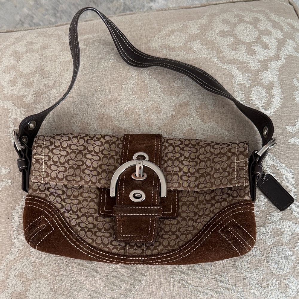 Coach Brown Signature Canvas and Suede Shoulder Bag
